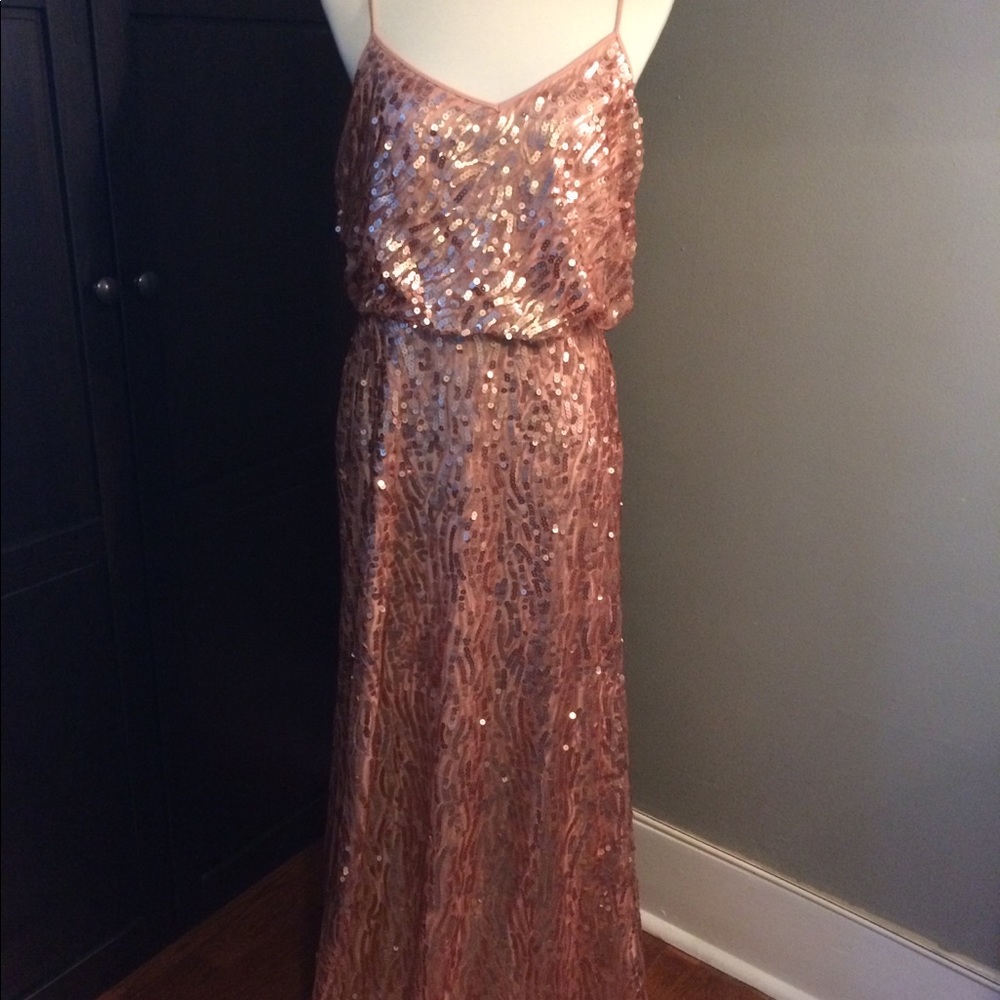Donna Morgan Rose Gold Sequin Blouson Dress